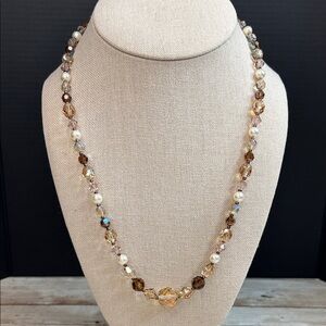 Elegant Gold and Brown Crystal Beaded Necklace with 925 Clasp